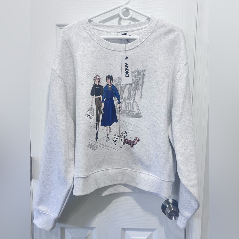 DKNY Light Gray Graphic Crew Neck Sweater - Picture 2 of 15